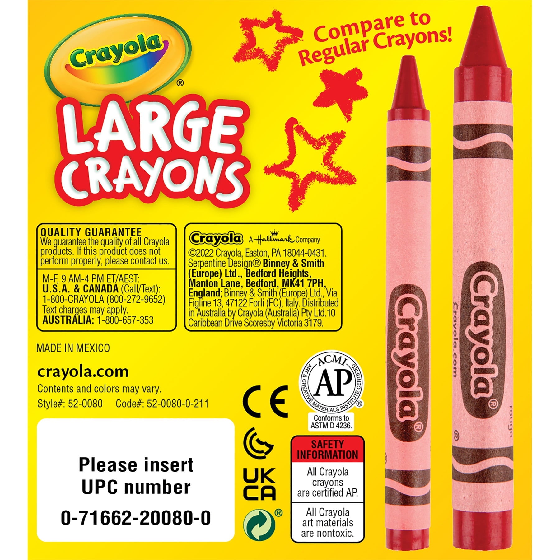 Crayola Large Crayons, Tuck Box, 8 Colors Per Box, 12 Boxes