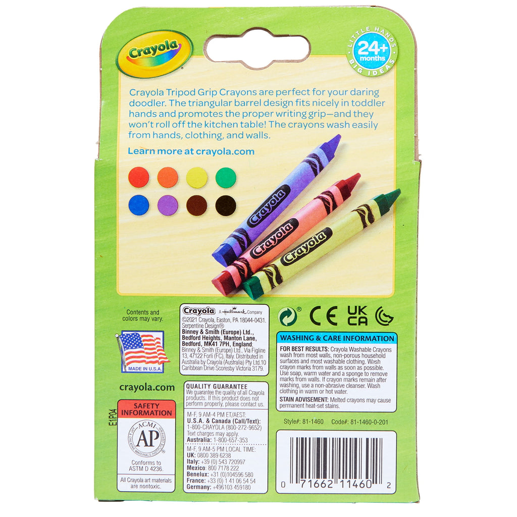 Crayola Washable Tripod Grip Crayons, 8 Per Pack, 8 Packs