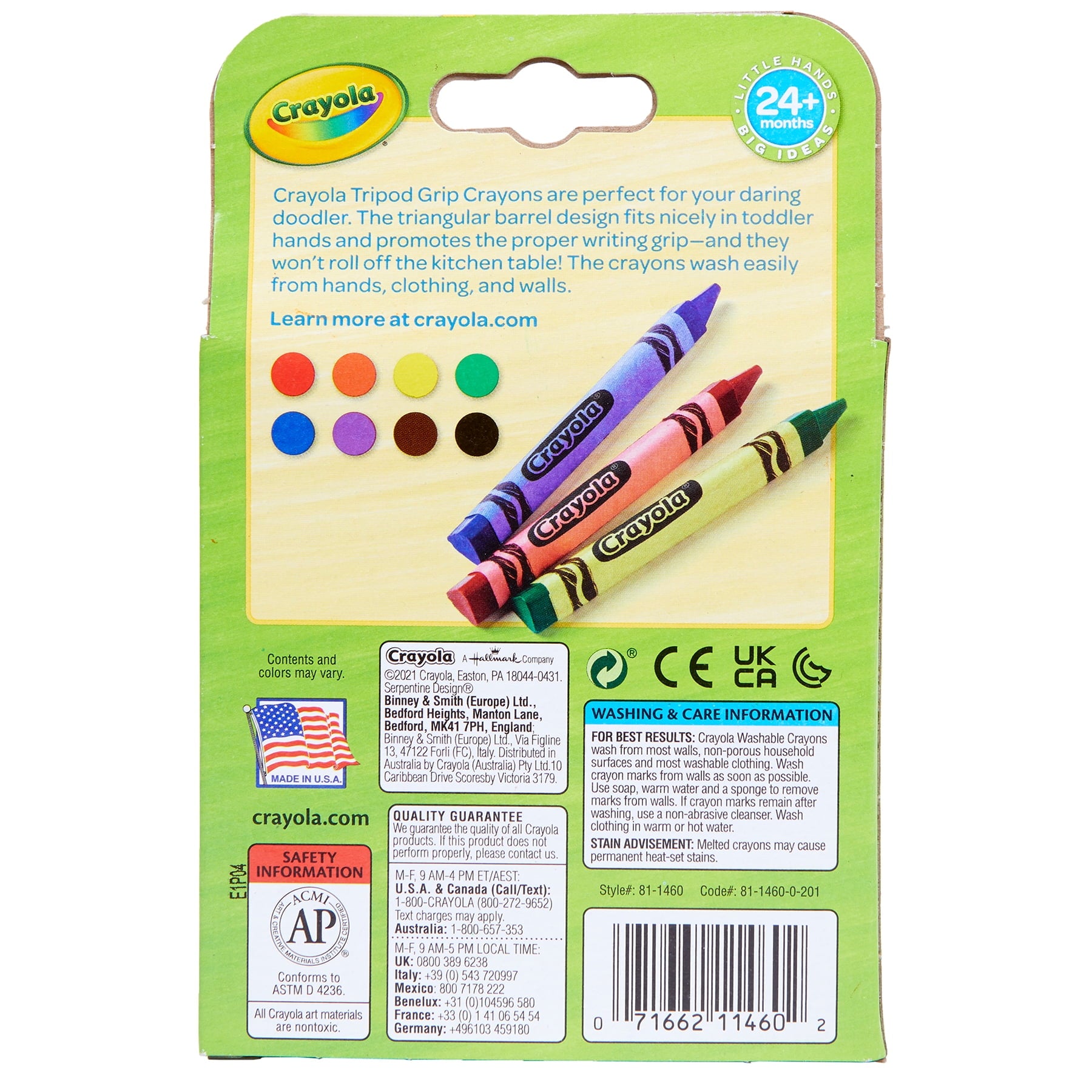 Crayola Washable Tripod Grip Crayons, 8 Per Pack, 8 Packs