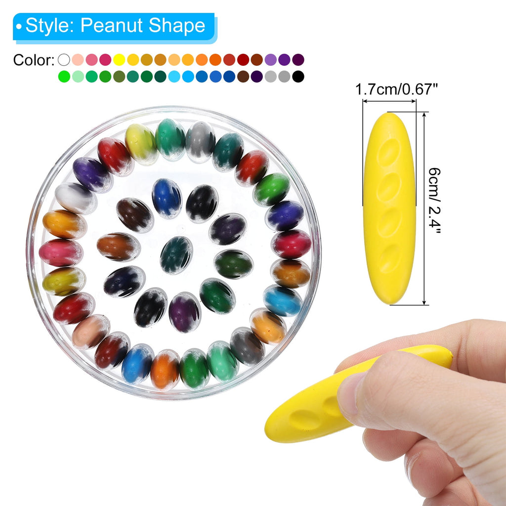 Uxcell Washable Crayons, 36Pcs Easy to Grip Peanut Shape Crayon, 36 Colors