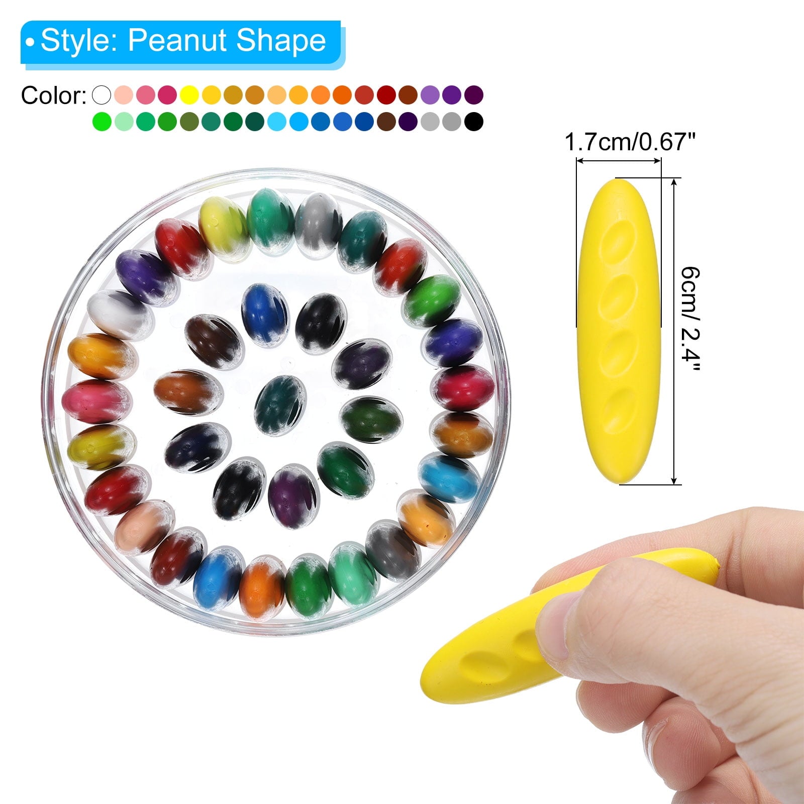 Uxcell Washable Crayons, 36Pcs Easy to Grip Peanut Shape Crayon, 36 Colors