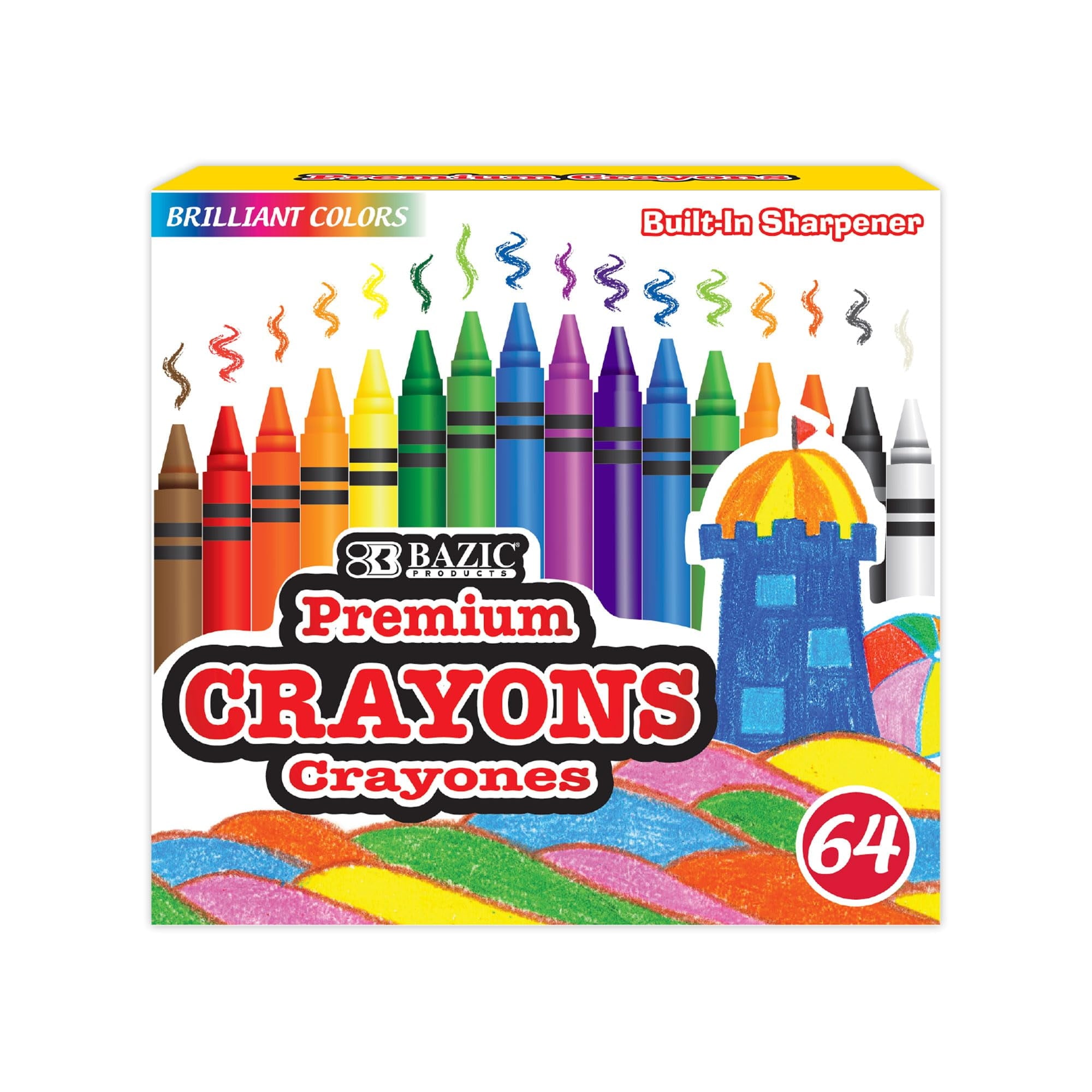 BAZIC 64 Ct. Premium Color Crayons w/ Sharpener [2515]