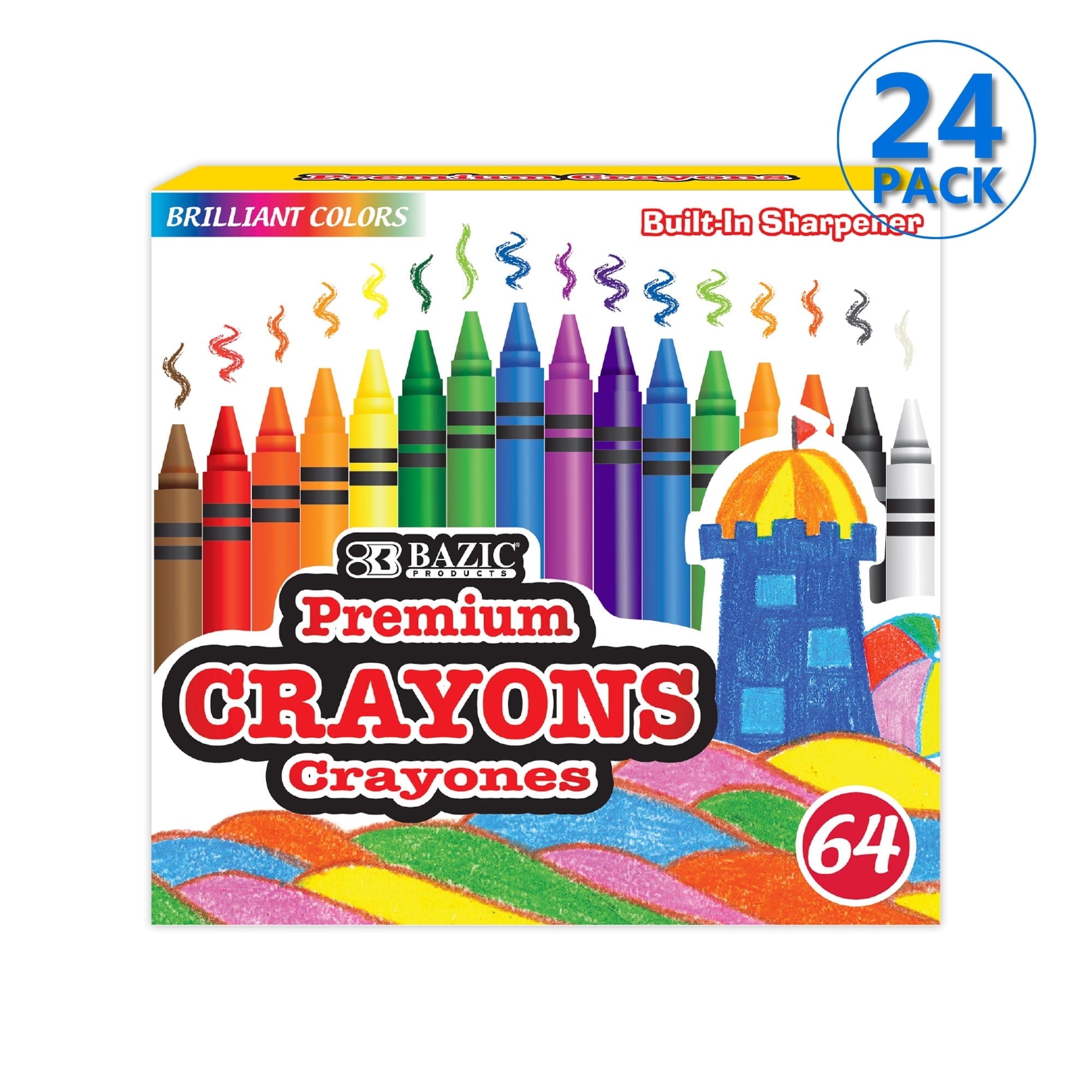 BAZIC 64 Ct. Premium Color Crayons w/ Sharpener [2515]