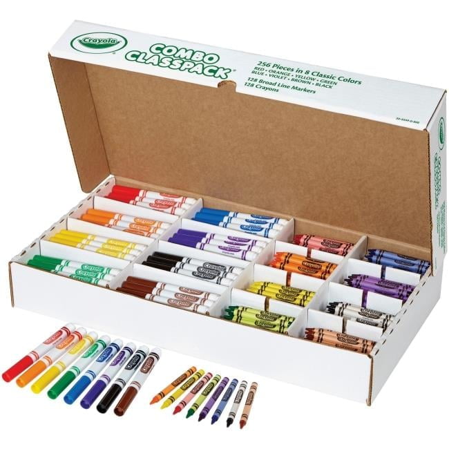 Crayola Crayons and Markers Combo Classpack, 8 Colors, 256 per Set