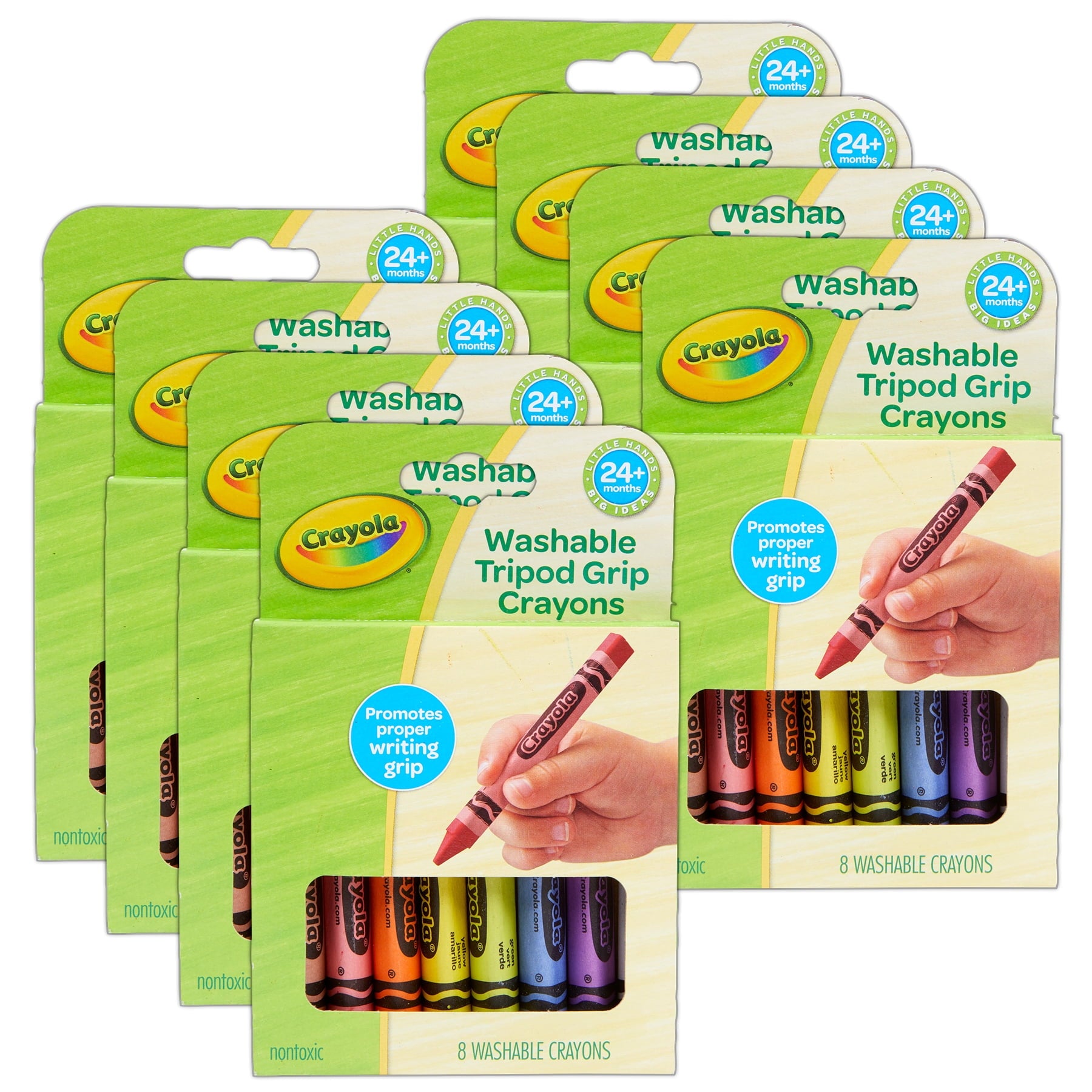 Crayola Washable Tripod Grip Crayons, 8 Per Pack, 8 Packs