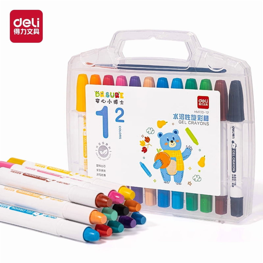 Deli Gel Crayons 12 pcs. for Beginners and Artists Swivel Refills