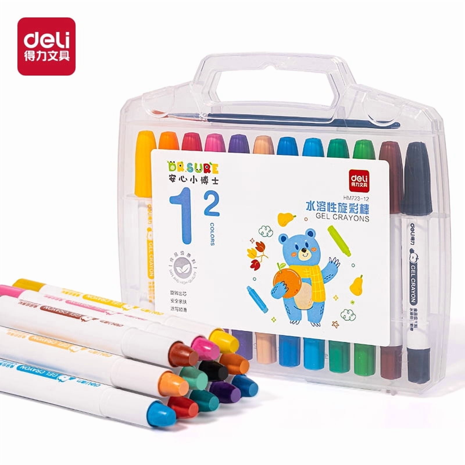 Deli Gel Crayons 12 pcs. for Beginners and Artists Swivel Refills