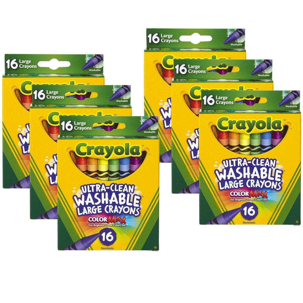 Crayola Large Ultra-Clean Washable Crayons, 16 Per Box, 6 Boxes