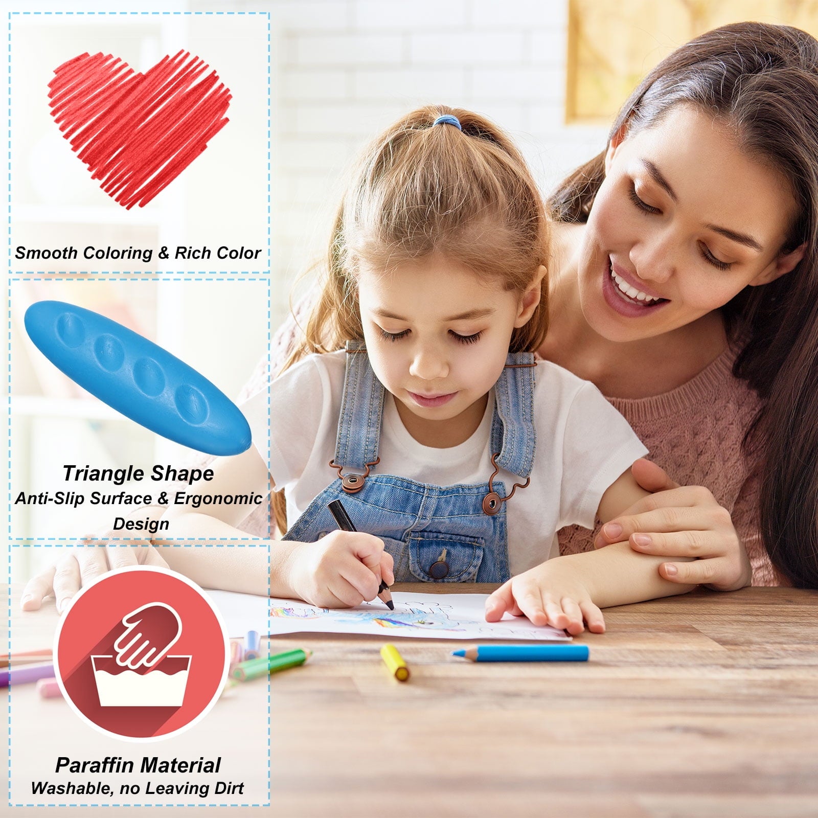 Uxcell Washable Crayons, 36Pcs Easy to Grip Peanut Shape Crayon, 36 Colors